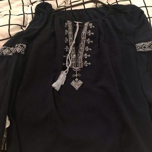 navy blue and white long sleeve shirt size small